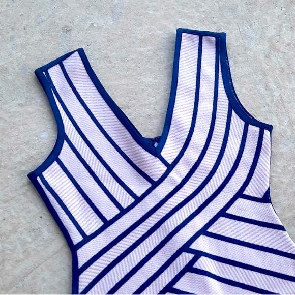 Herve Leger Pink, White and Navy Blue Bandage Dress - Picture 5 of 6